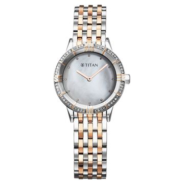 Titan Glamour Quartz Analog Mother Of Pearl Dial Two Toned Stainless Steel Strap Watch For Women