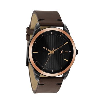 Fastrack Stunners Quartz Analog Black dial Leather Strap Watch for Guys