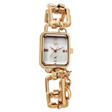 Vyb Siren By Fastrack Quartz Analog White Dial Rose Gold Metal Strap Watch For Girls