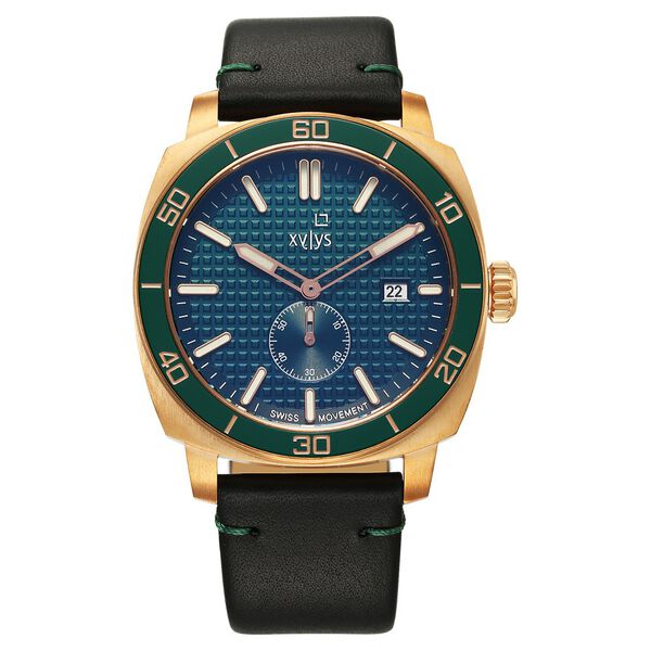 Xylys Quartz Analog Green Dial Black Leather Strap Watch For Men - image number 1