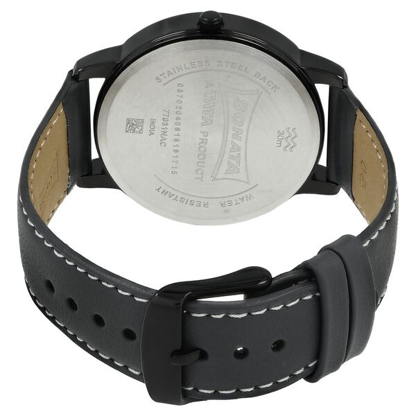 Sonata Quartz Analog with Day and Date Grey Dial Leather Strap Watch for Men - image number 4
