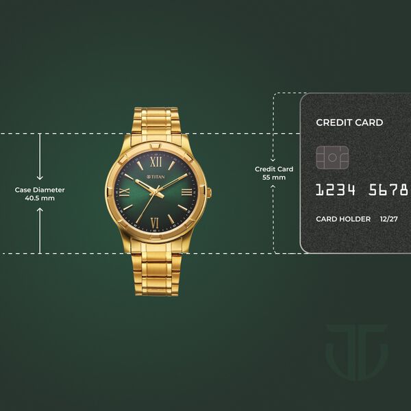 Titan Karishma Quartz Analog Green Dial Golden Stainless Steel Strap Watch For Men - image number 3