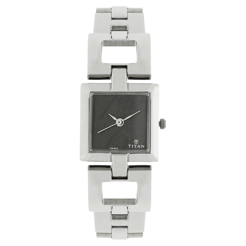 Titan Quartz Analog Black Dial Stainless Steel Strap Watch for Women