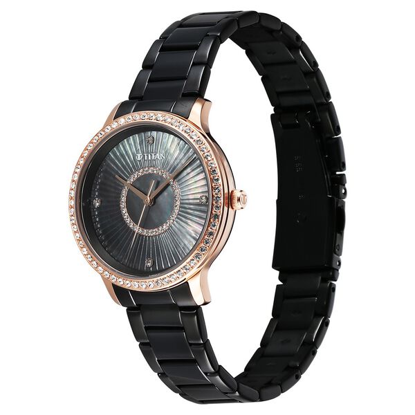 Titan Glamour Quartz Analog Black Dial Black Stainless Steel Strap Watch For Women - image number 2