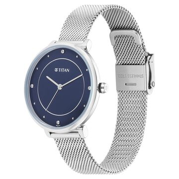 Titan Purple Stackables Quartz Analog Blue Dial Stainless Steel Strap Watch for Women
