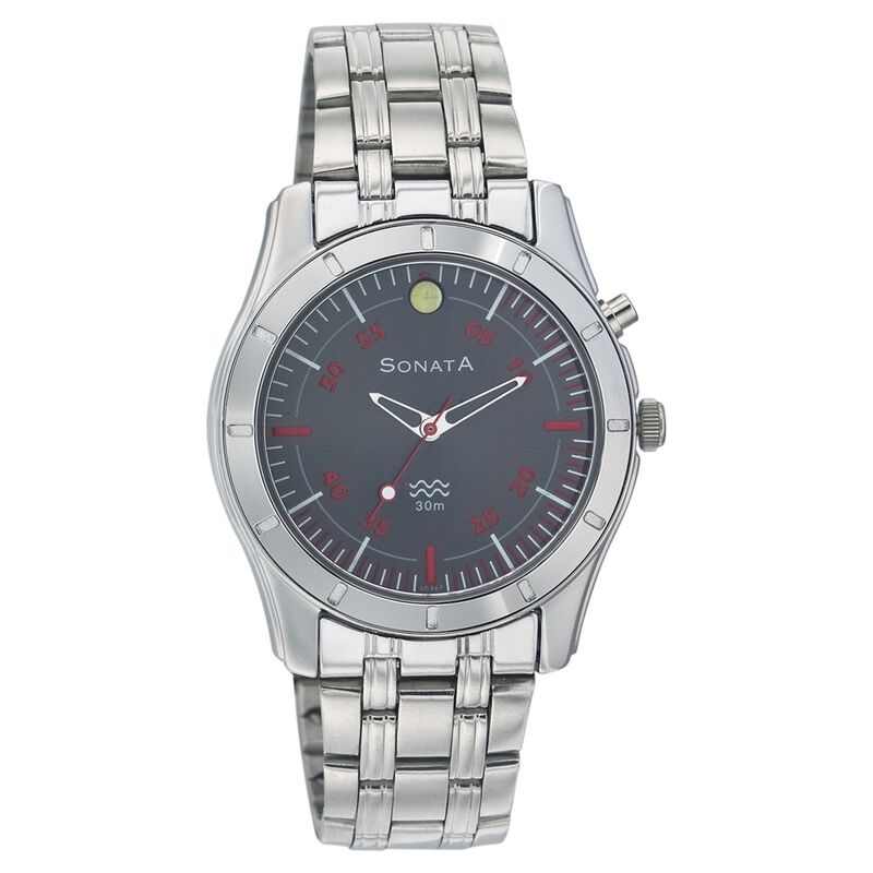 Sonata Quartz Analog Anthracite Dial Metal Strap Watch for Men - image number 0