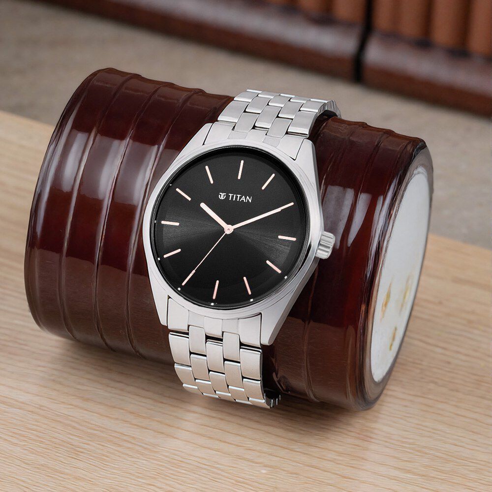 Buy Online Titan Workwear Quartz Analog Black Dial Silver