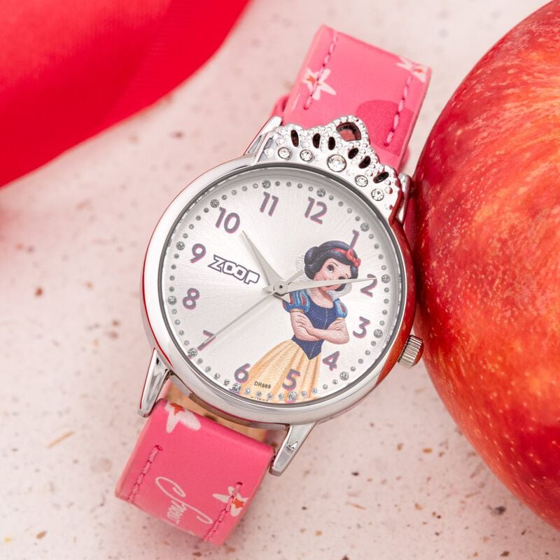 Zoop Disney Snow White Analog Watch with Silver Dial & Pink Strap for Girls Kids, from House of Titan