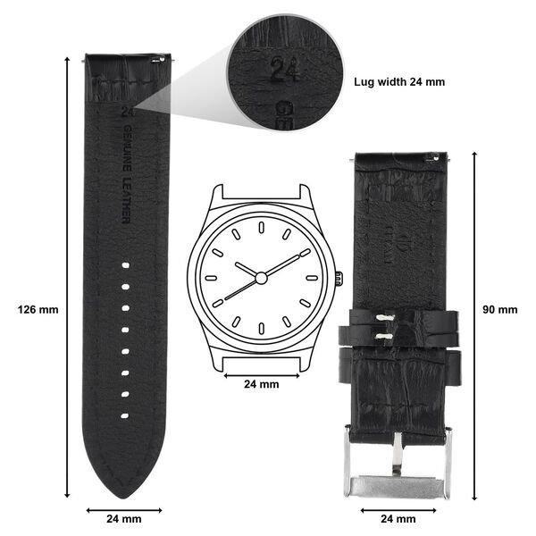 24 mm Black Genuine Leather Straps for Men - image number 1