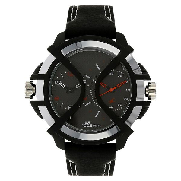 Fastrack Quartz Chronograph Black Dial Leather Strap Watch for Guys - image number 0