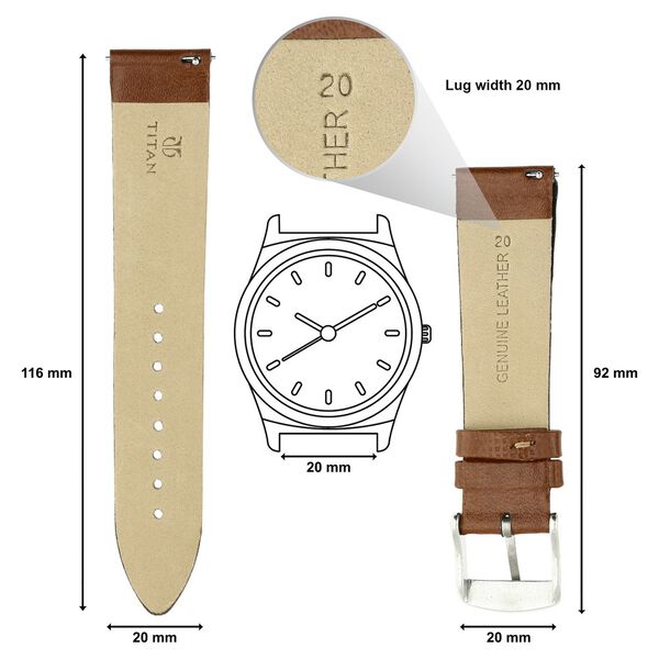 20 mm Tan Genuine Leather Strap for Men - image number 1
