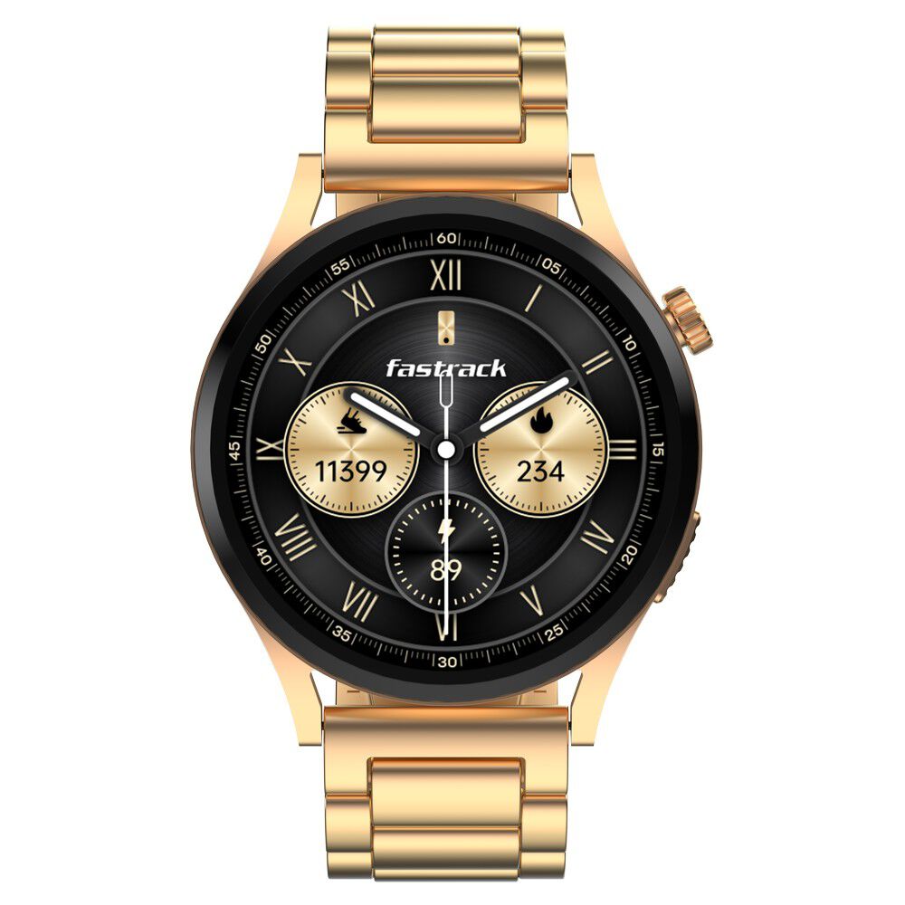 Buy Online Fastrack Radiant FX4 Premium Metal Smartwatch with 3.8 cm EdgeX AMOLED Display Functional Crown 38158wm01 Titan