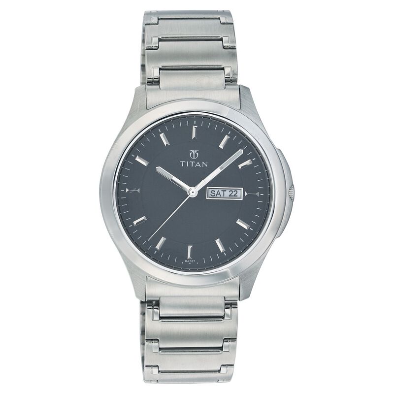 Titan Quartz Analog with Day and Date Black Dial Metal Strap Watch for Men