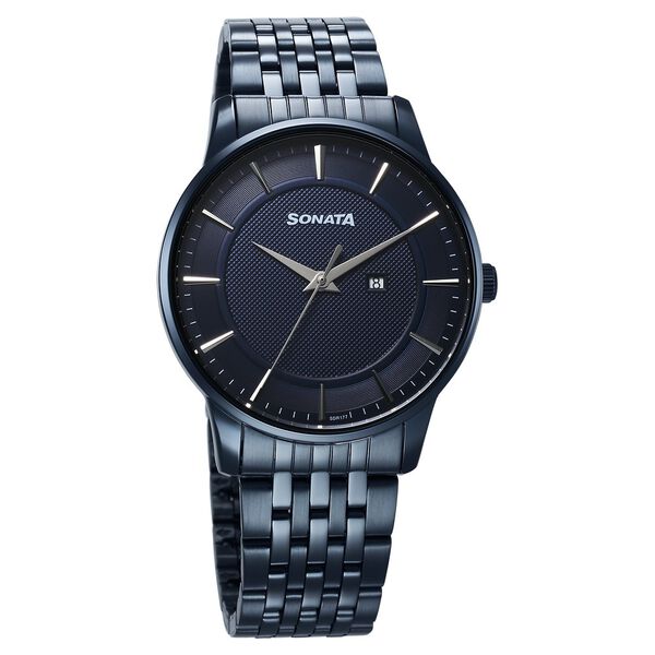Sonata Wedding Quartz Analog Blue Dial Stainless Steel Strap Watch For Men - image number 0