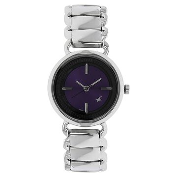 Fastrack Quartz Analog Purple Dial Stainless Steel Strap Watch for Girls