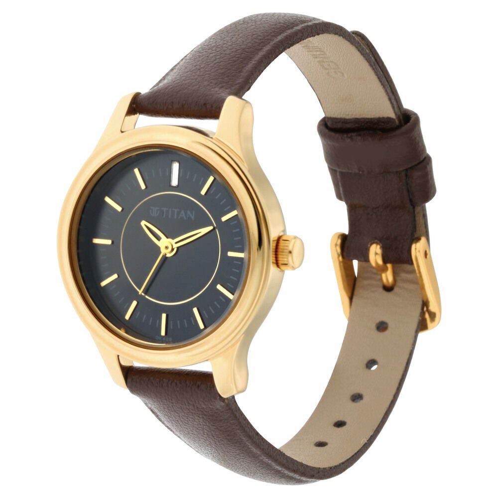 Buy Online Titan Quartz Analog Black Dial Leather Strap Watch for