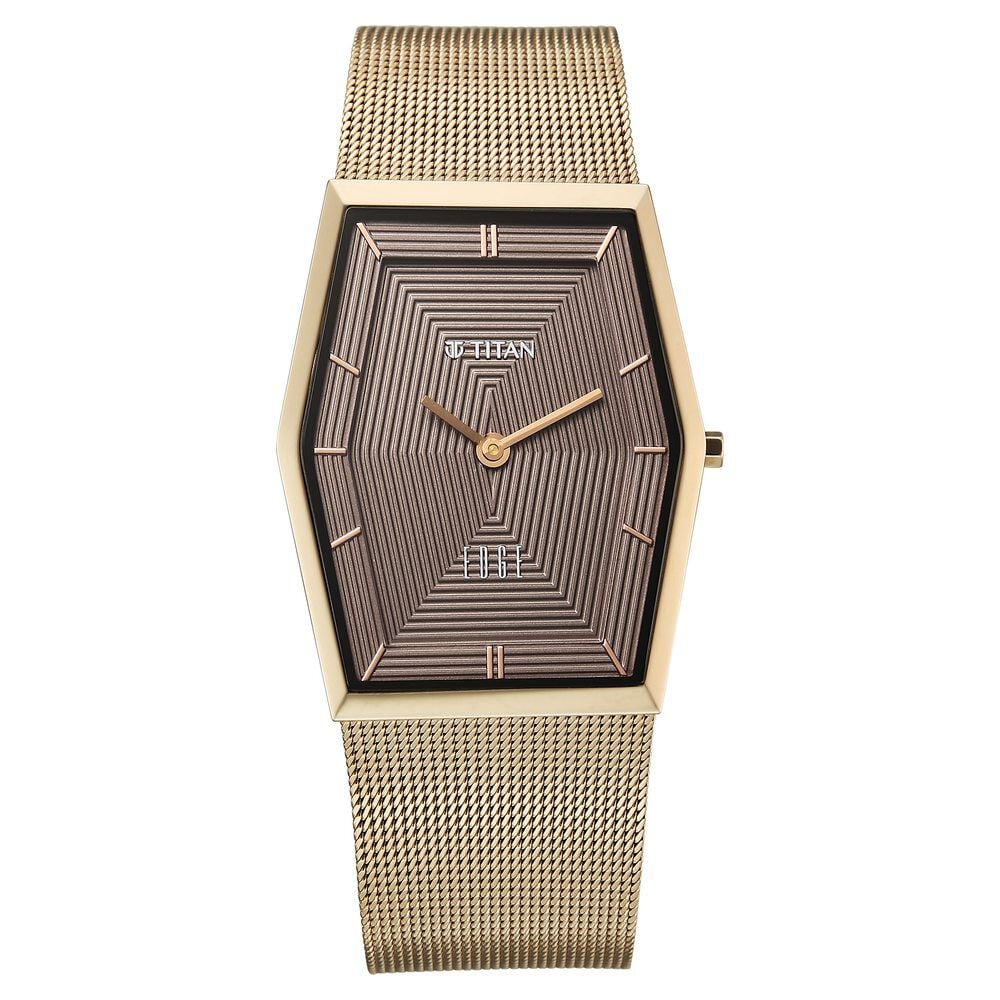 Titan Edge Whimsey Quartz Analog Brown Dial Golden Stainless Steel Strap Watch For Women-image-33