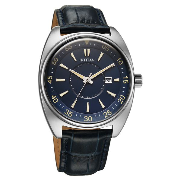 Titan Tonneau Analog with Date and Blue Dial Blue Leather Strap Watch for Men - image number 1
