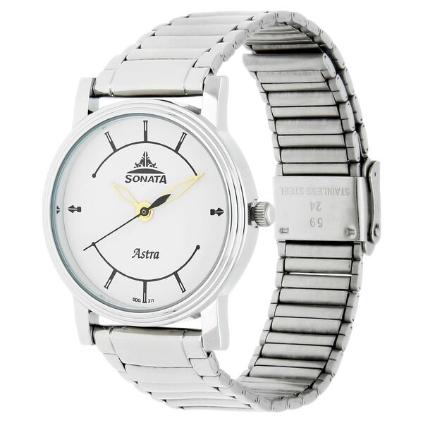 Sonata Quartz Analog White Dial Stainless Steel Strap Watch for Men - image number 1