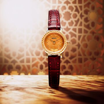 Titan Nebula Vintage 18k Gold Analog Leather Strap Watch for Women