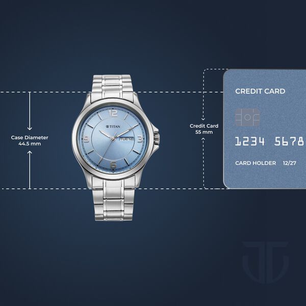 Titan Neo Arabic Analog with Day Date Ice Blue Dial Silver Stainless Steel Strap Watch for Men - image number 3