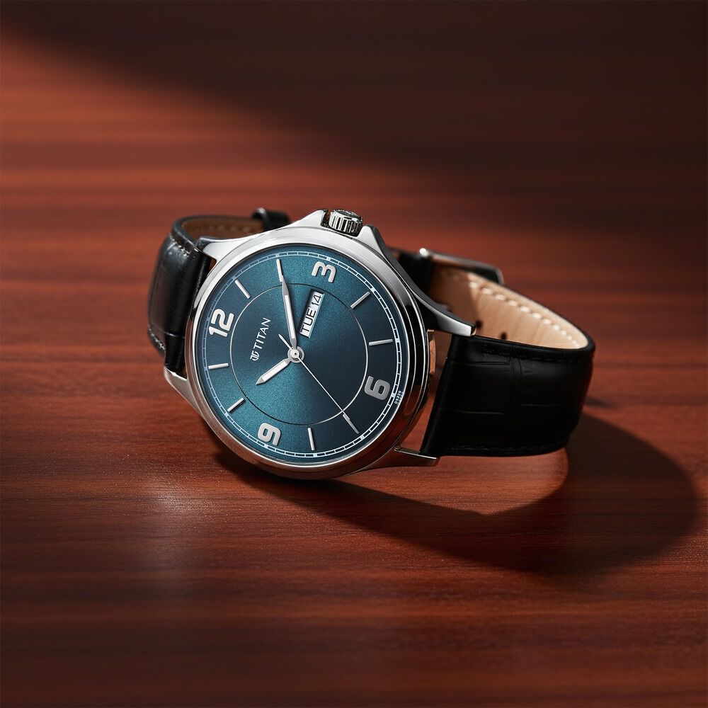 Buy Online Titan Neo Arabic Analog with Day Date Teal Blue Dial