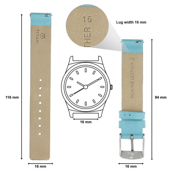 16 mm Blue Genuine Leather Strap for Women - image number 1