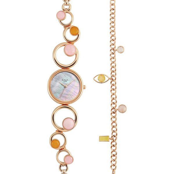 Titan Raga New You Quartz Analog Mother Of Pearl Citrine and Rose Quartz stones Strap for Women - image number 2