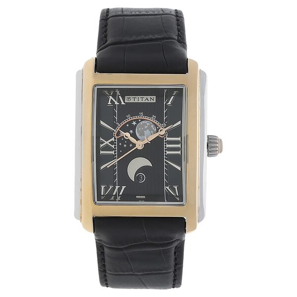 Titan Moonphase Black Dial Stainless Steel Strap watch for Men - image number 0