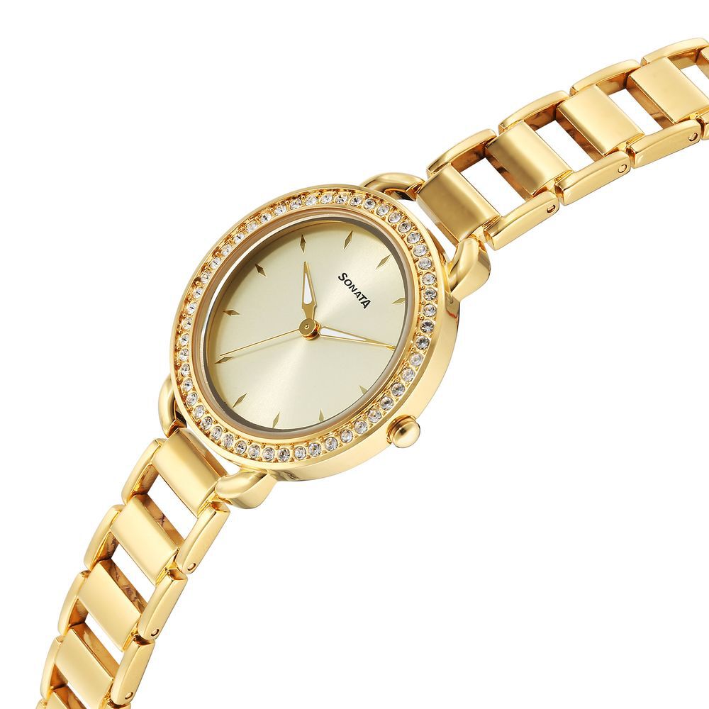 Sonata ladies watch golden colour discount