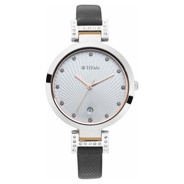 Titan SparkleGrey Dial Analog with Date Leather Strap watch for Women