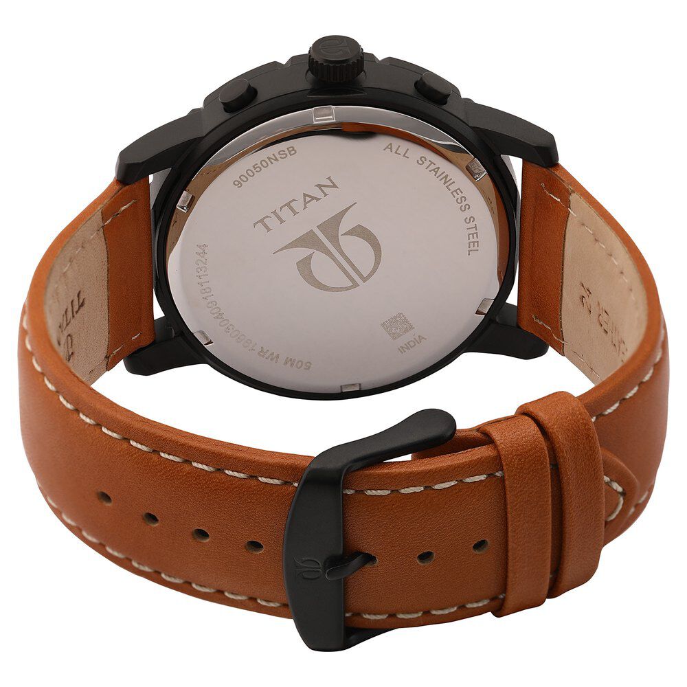 Buy Online Titan Quartz Multifunction Black Dial Leather Strap watch for Men np90050nl02 Titan