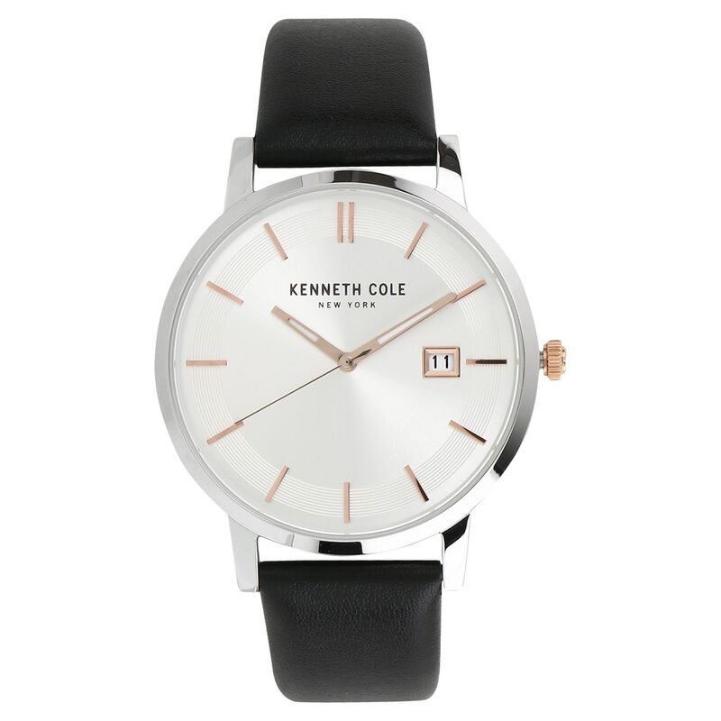 Kenneth Cole Quartz Analog with Date Grey Dial Leather Strap Watch for Men