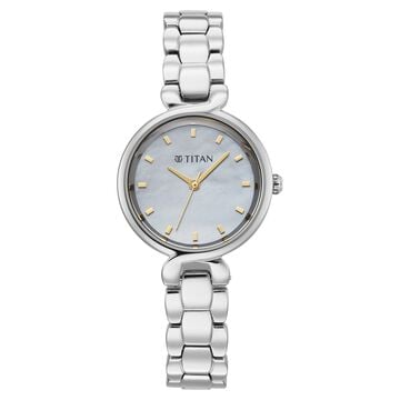 Titan Workday Edit Quartz Analog Mother Of Pearl Dial Silver Stainless Steel Strap Watch For Women