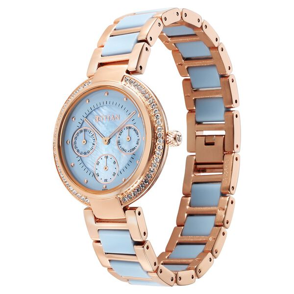 Titan Acetate Quartz Multifunction Mother Of Pearl Dial Two Toned Strap Watch for Women - image number 2