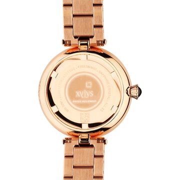 Xylys Swiss Analog Rose Gold Stainless Steel Strap Black Dial Watch For Women