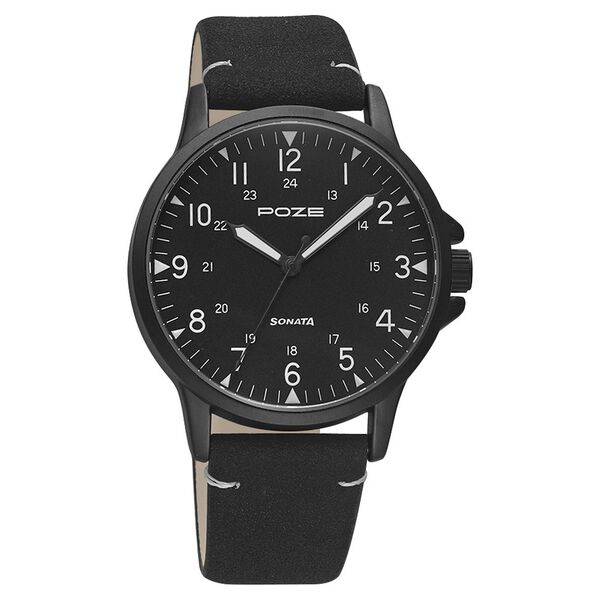 Poze by Sonata Quartz Analog Black Dial PU Leather Strap Watch for Men - image number 1