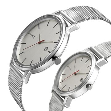 Sonata Quartz Analog with Date White Dial Metal Strap Watch for Couple