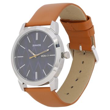 Knot Blue Dial Leather Strap Watch for Men