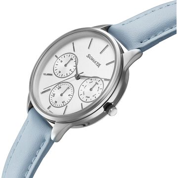 Sonata Eternia Quartz Multifunction Silver Dial Leather Strap Watch For Women