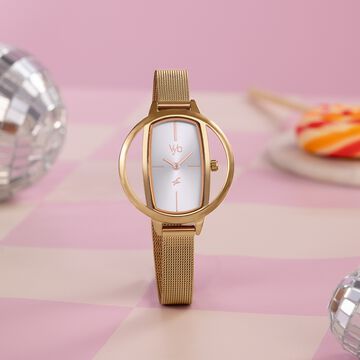 Vyb Charmer By Fastrack Quartz Analog Silver Dial Rose Gold Stainless Steel Strap Watch For Girls