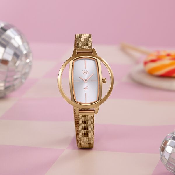 Vyb Charmer By Fastrack Quartz Analog Silver Dial Rose Gold Stainless Steel Strap Watch For Girls - image number 0