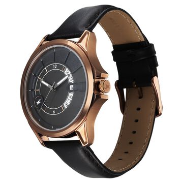 Fastrack Groove Quartz Analog with Date Grey Dial Black Leather Strap Watch For Guys