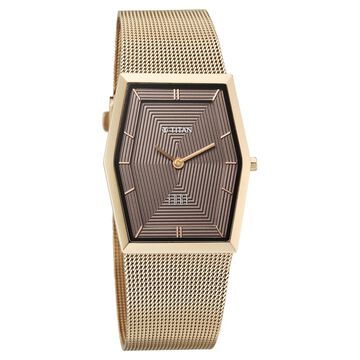 Titan Edge Whimsey Quartz Analog Brown Dial Golden Stainless Steel Strap Watch For Women