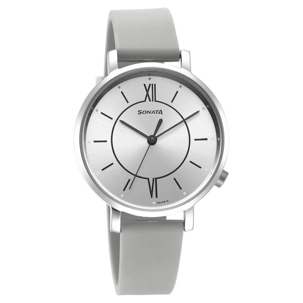 Buy Online Sonata Essentials Silver Dial Polyurethane Strap Watch