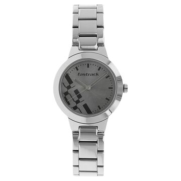 Fastrack Checkmate Quartz Analog Grey Dial Stainless Steel Strap Watch for Girls