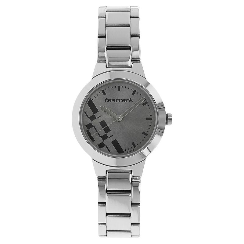 Fastrack Checkmate Quartz Analog Grey Dial Stainless Steel Strap Watch for Girls