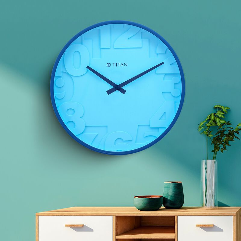 Titan Contemporary Blue Wall Clock with Overlayed numbers - 29.5 cm x 29.5 cm (Medium)