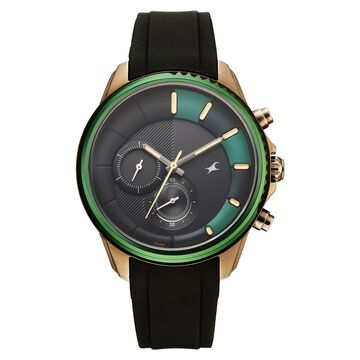 Fastrack Wild Quartz Chronograph Two Toned Dial Black Silicone Strap Watch For Guys