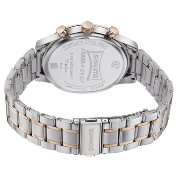 Sonata Quartz Multifunction Pink Dial Two Toned Stainless Steel Strap Watch For Men